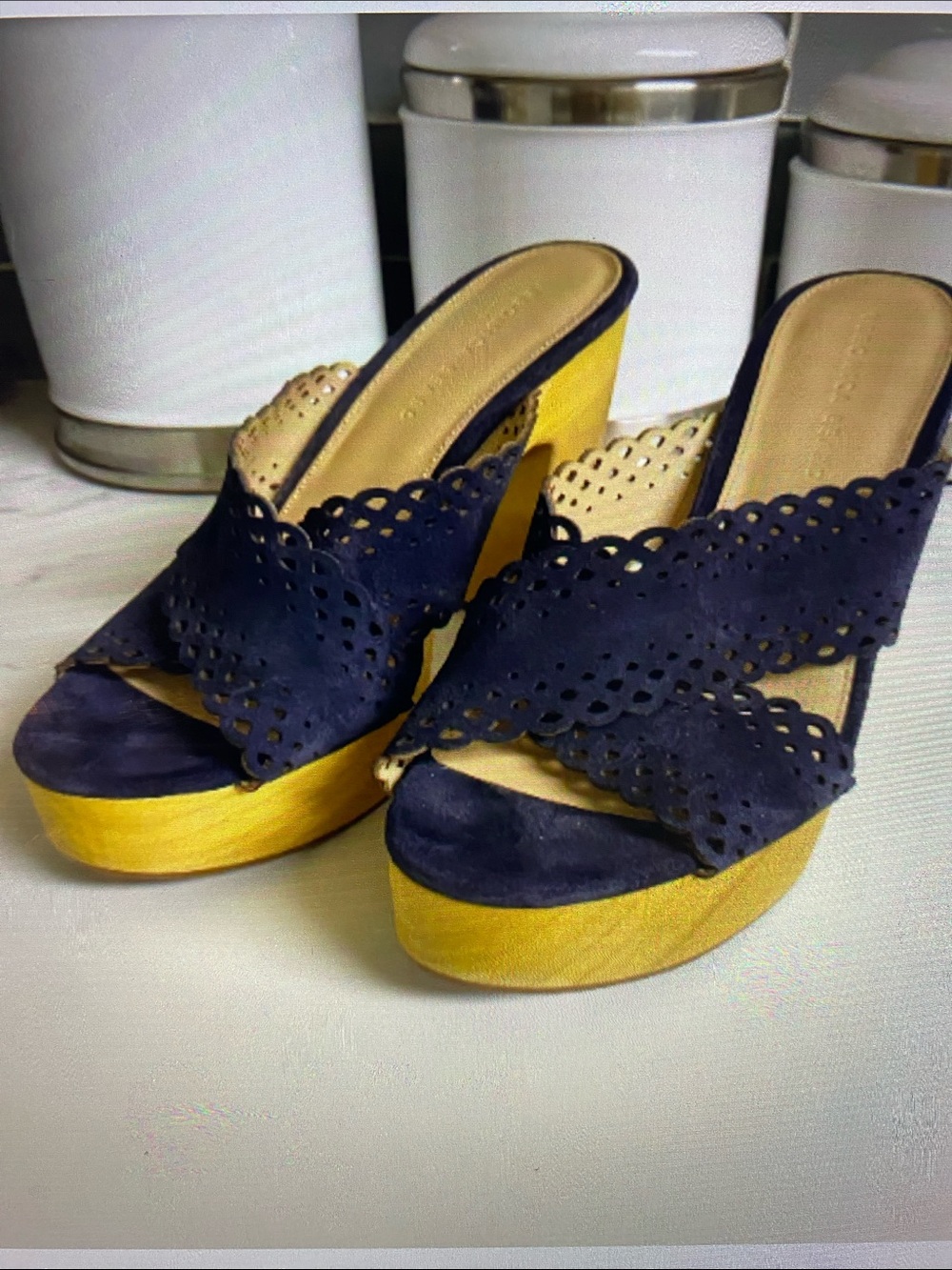 Veronica Beard Gaynor Platform Sandals In Eclipse Navy Size 10 NEW